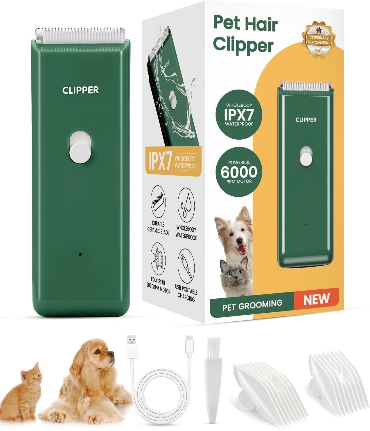 Pet Clippers for Dog Hair Grooming Low Noise, Rechargeable Cordless Cat Shaver w