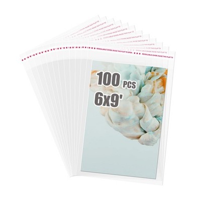 Self Sealing Cellophane Bags 100 PCS Clear Resealable Sleeves Bags Photo Mats...