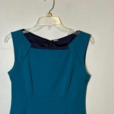 Elie Tahari Teal Blue Sleeveless Sheath Dress Square Neck Size 6 Workwear Office