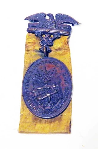 RARE 1879 UNITATE VETERANORUM UNIO CIVIL WAR VETERANS MEDAL – EAGLE TOP BAR