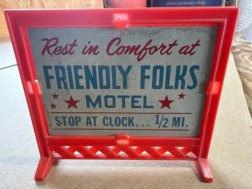 Vintage Marx Friendly Folks Motel Tin Sign Marx Play Set Rare Piece