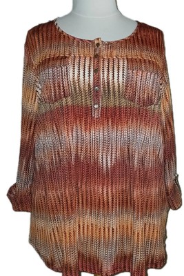 Est 1962 Dressbarn Womens 3X Geo Print Ombre Slinky 3/4 Sleeve Orange Top NWT 