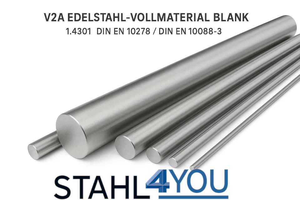 METALLBAU-SYSTEMS GMBH Rundstahl Edelstahl V2A 1.4301 blank Länge 1000mm Ø6mm bis Ø70mm Rundmaterial