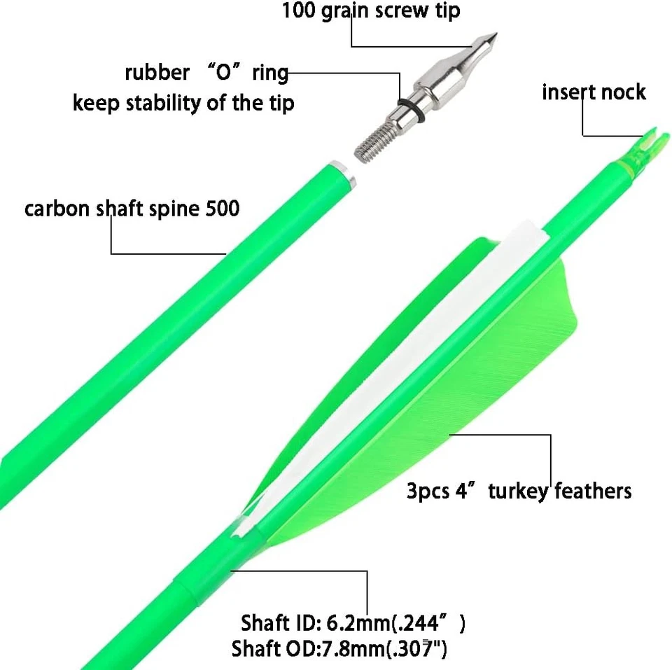 Archery Carbon Arrows 30" SP500 600 Feathers Recurve Compound Bow Target Hunting - Image 3 of 4