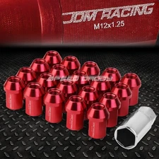 JDM CLOSE-END ALUMINUM RED 20 LUG NUTS SET+ADAPTER M12X1.25 25MM OD/35MM TALL