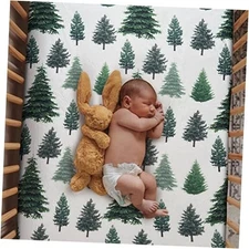Soft Fitted Crib Sheet, Stretchy and Breathable Toddler Crib Sheet Pine Trees