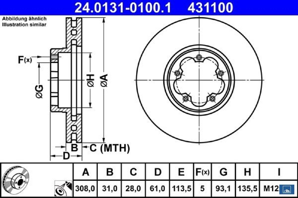 2X Bremsscheibe ATE 24.0131-0100.1 2 Bremsscheiben Vorderachse Vorne FüR Ford-image