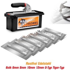 6x Maurerkellen Set Zahnkelle mit Abnehmbarem Griff 6 8 10 12mm U-Typ Tiger-Typ
