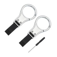2Pcs Auto SchlüSselanhäNger Runde Clip Leder SchlüSselanhäNger Mit Gurt Silber