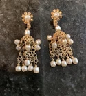 Vintage Miriam Haskell ? Baroque Pearl Gold Tone Chandelier Screw Back Earrings