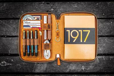 Galen Leather Zippered A5 Notebook Folio in Crazy Horse Brown -Pens not included