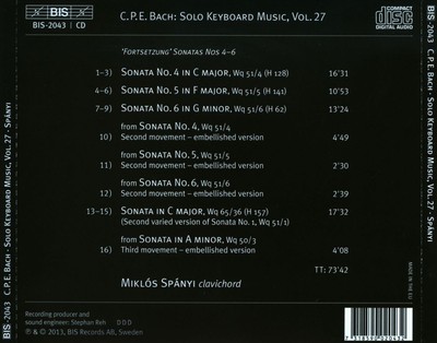 MIKLÓS SPÁNYI C.P.E. BACH: THE SOLO KEYBOARD MUSIC, VOL. 27 NEW CD