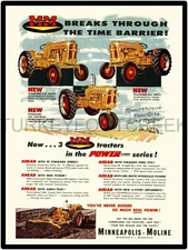 Minneapolis Moline Model 335 And 445 Tractor Ad  9" x 12" Metal Sign