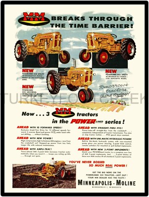Minneapolis Moline Model 335 And 445 Tractor Ad  9'' x 12'' Metal Sign