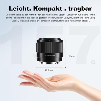VILTROX 20mm F2.8 AF Auto Focus Full Frame Large Aperture Lens for Sony E Camera