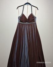 JS Boutique Prom Dress Women's 12 Brown Sheer Embellished Halter Neck Back Zip