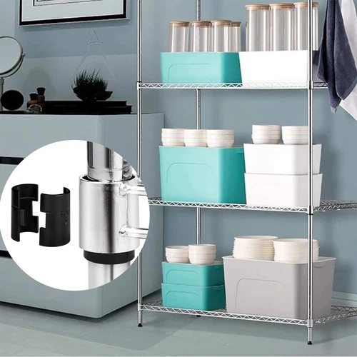 4Sets Chrome Wire Shelving Shelf Locking Pole Clips Plastic Black Post Tube Clip - Picture 6 of 12