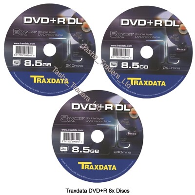 3 x Traxdata Ritek DVD+R Double 8x Logo 8,5GB 240min Dual Layer Rohlinge Neu