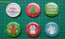 It's OK to Wish Me a Merry Christmas Metal Button Badge Pin Set Lot 6x New