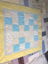 Handmade Baby Blanket Patchwork Granny Unisex Blue Yellow 36 x 37 Nursery Quit