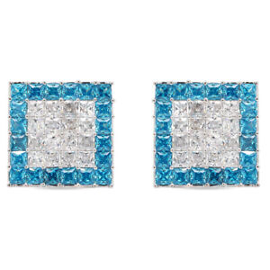 Cushion Cut Simulated Blue Aquamarine Stud Earrings in 14k Gold Over Sterling Silver 