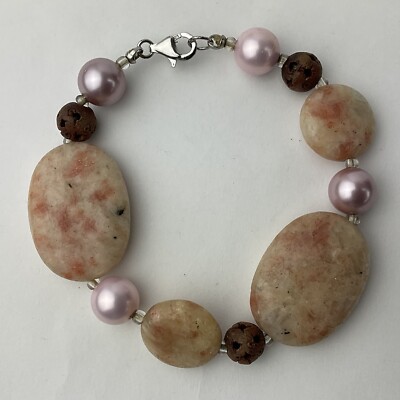 Natürliches Morganit Armband Rosa Perle Aroma Therapie Lava Perle Sterlingsilber