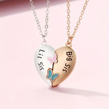 2pcs Big Sister Little Sister Heart-Shaped Pendant Necklace Matching Necklace
