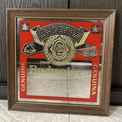 Vintage BUDWEISER Beer Bar Wood Framed Mirror. 