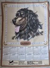 Ancien torchon publicitaire 100 % coton Calendrier 1991 Décor de chien
