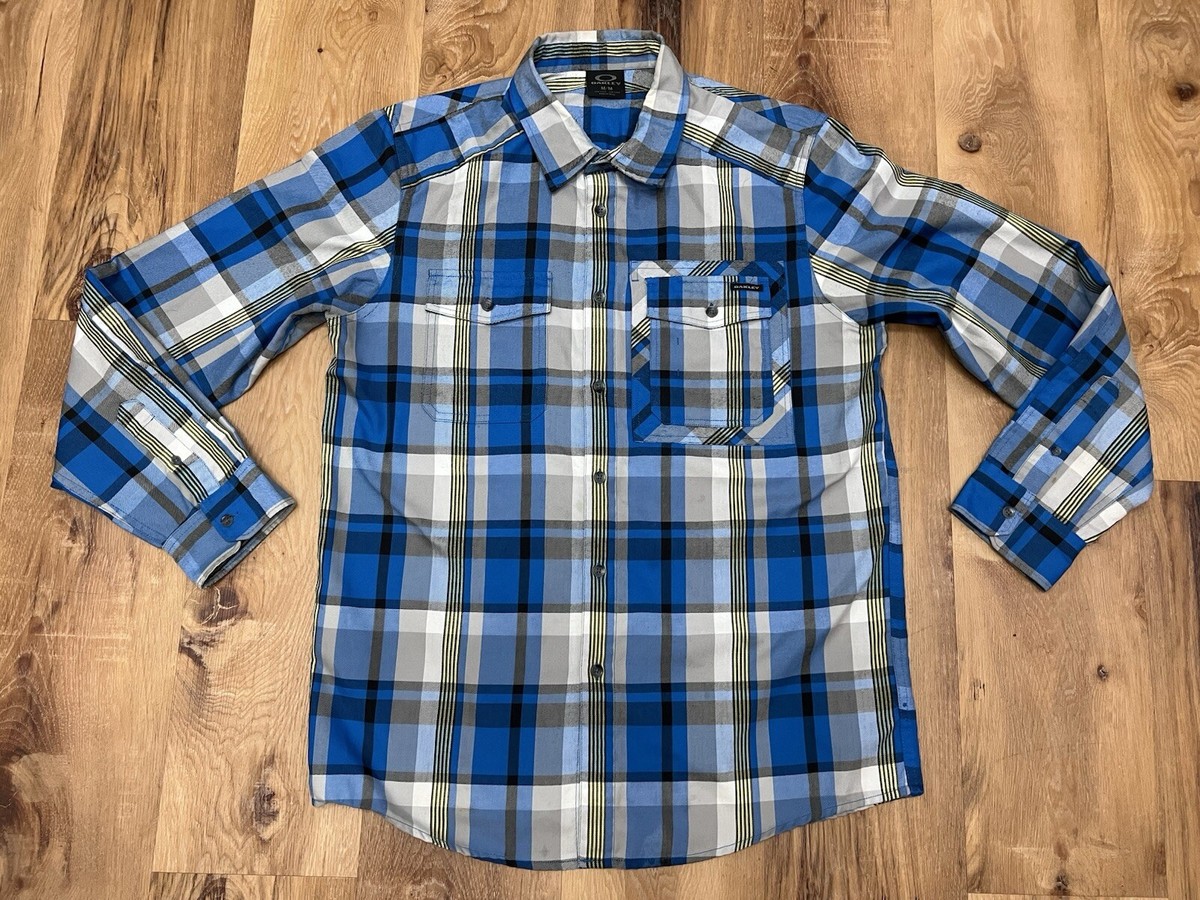 oakley dress shirts NICE! Oakley Shirt Button Up Plaid Pocket Mens Medium Blue Yellow