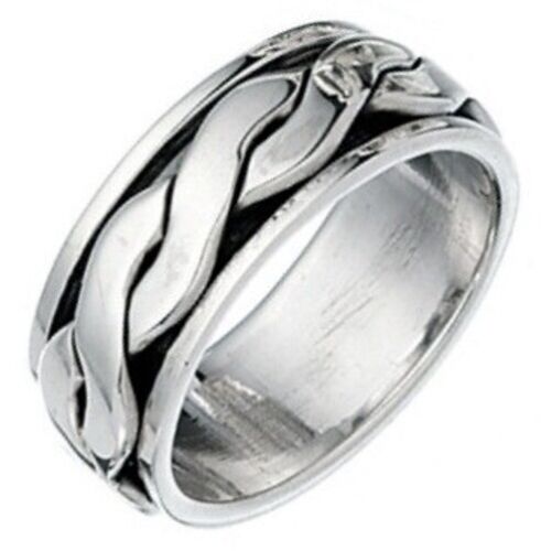 Elements 925 Oxidised Sterling Silver Men's Twisted Band Spinning Stress Ring - Picture 1 of 3