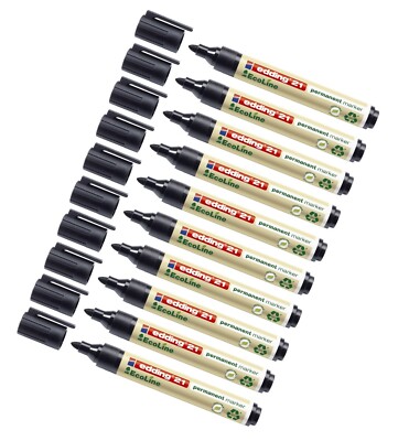 10 x edding 21 Permanent Marker Filzstift Ecoline Rundspitze 1,5 - 3 mm schwarz