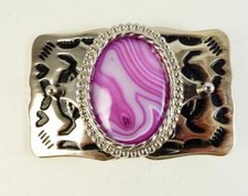 Peachblow Onyx 30x40 MM Rhodium Plated Buckle Unisex Made In The USA