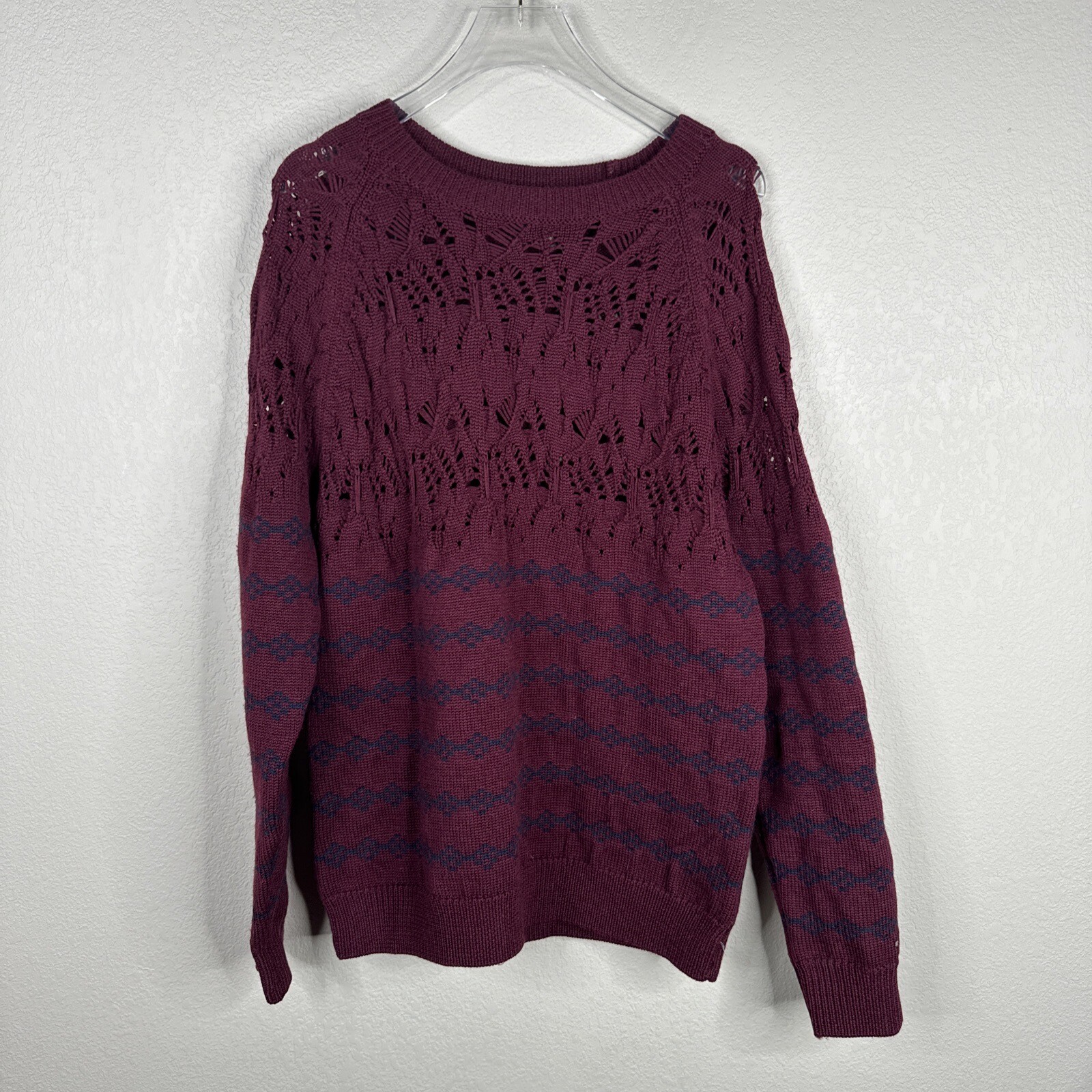 Opening Ceremony Sweater Women's Medium Burgundy Striped 100percent Wool Long Sleeve