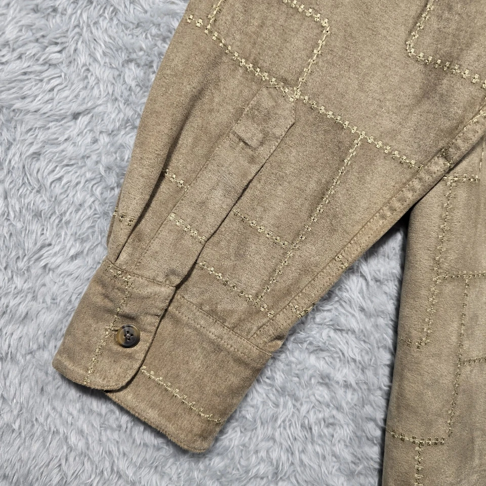 Crazy Horse Liz Claiborne Shirt Mens Large Brown Faux Suede Patchwork Stitch - Image 4 of 4