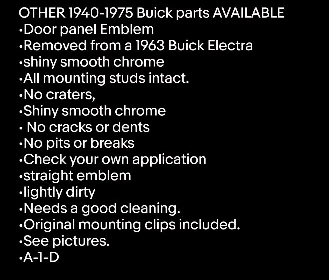 Buick 1963 panel de puerta emblema Electra 225 Lesabre Wildcat como nuevo original OEM Foto 2 de 4