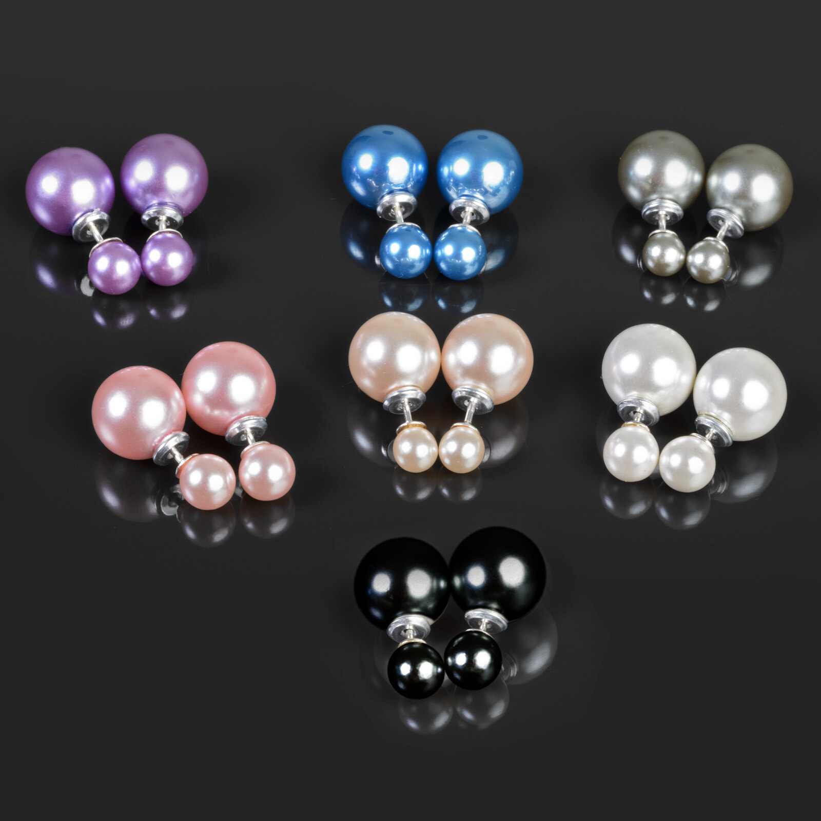 Doble Pendientes de Perlas 925 Plata Frente Back Z471