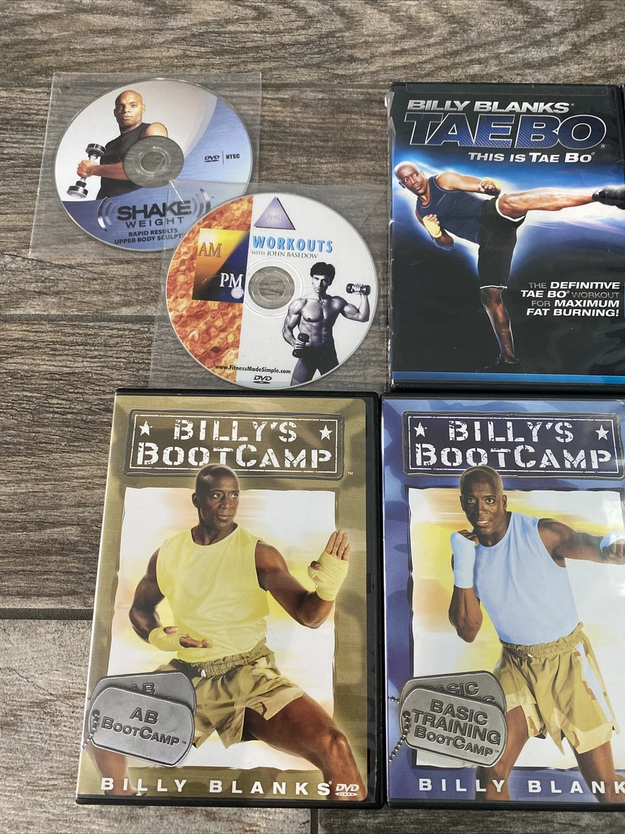 10pc BILLY BLANKS WORKOUT TAE BO BOOTCAMP DVDS JOHN BASEDOW SHAKE WEIGHT