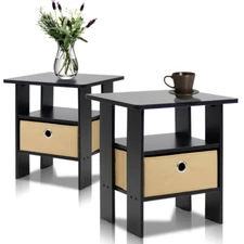 Nightstand Set Of 2 Espreso End Table Bedroom Bedside Furniture Shelf Drawer