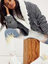 Free People Georgie Bomber Cropped Slouchy Jacket, Indigo, Medium, Rrp $228