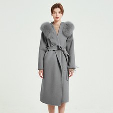 Cashmere Wool Hooded Jacket With Fur Trim In Charcoal