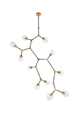 CHANDELIER ANTIQUE BRASS AND FLAT BLACK PENDANT CEILING LIGHTING 11 LIGHT 73''