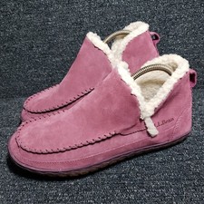 L.L. Bean Mountain Slippers Boot Mocs Womens 10 M Pink Suede Fleece Lined Shoes
