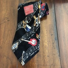 Nicole Miller Country Music Guitar Cowboy Hat Record Black Silk Mens Tie 90s Vtg