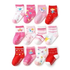 12 Pack Non Slip Socks with Grips 5-7 Year Multi Colors Kids Toddlers Boys Girls