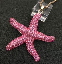 Women's Pink/Blue/Multi-Color Crystal Enamel Starfish Pendant Necklace
