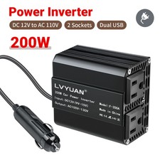 Car 200W Power Inverter Van DC 12V to AC 110V 120V Converter With 2USB 2AC Black