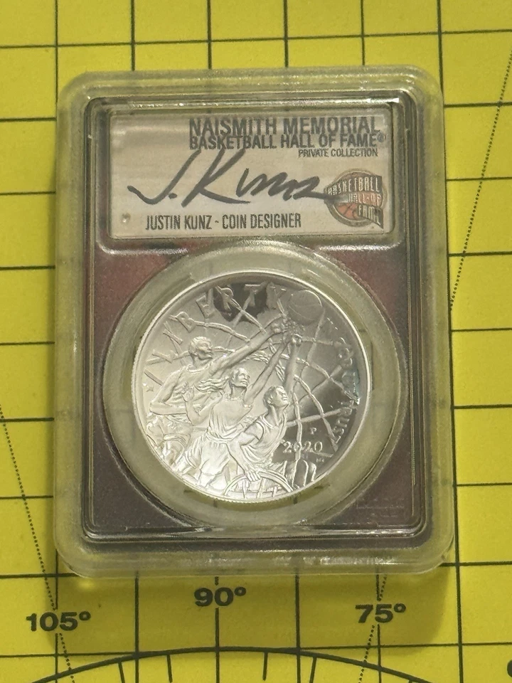 2020-P Basketball Hall of Fame Silver Dollar PCGS PR70 DCAM FDOI NBA Justin Kunz - Image 2 of 2