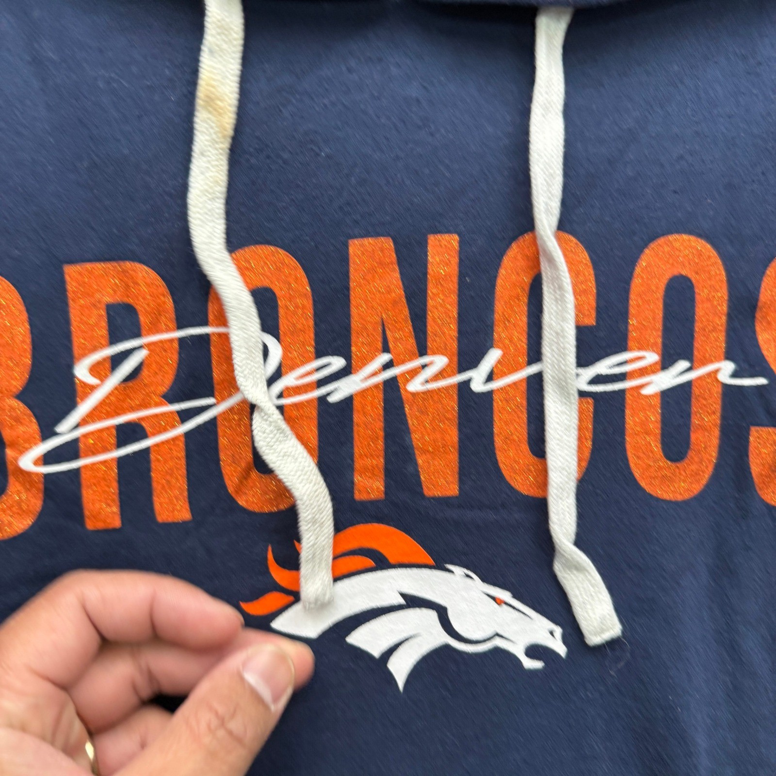 Starter Denver Broncos Hoodie Men's XXL Navy Blue Pullover Sweatshirt image 5