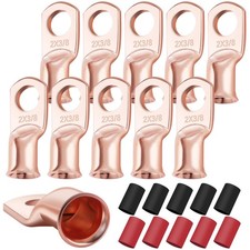 10PCS 2 AWG-3/8 Heavy Duty Battery Lugs with 3:1 Heat Shrink Tubing, Ring Ter...